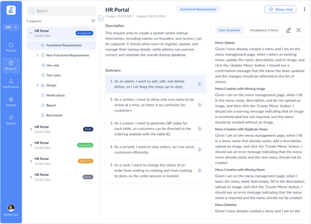 Ellogy User Scenarios View